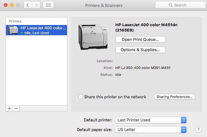 Mac Added Printer
