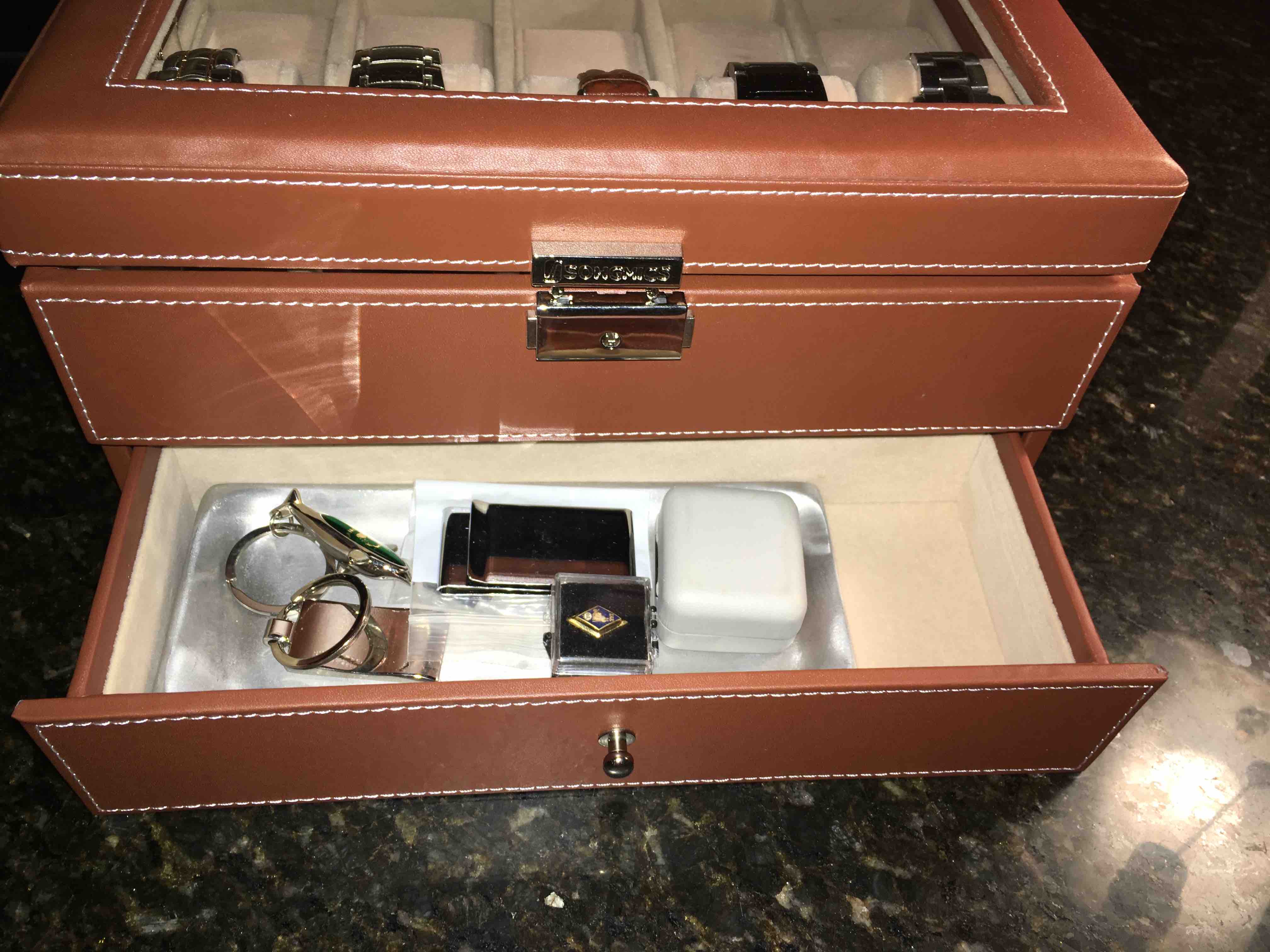 Songmics Brown Leather Watch Jewelry Box 3