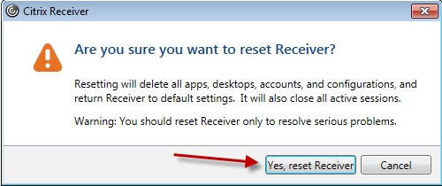 Citrix Yes Reset Receiver