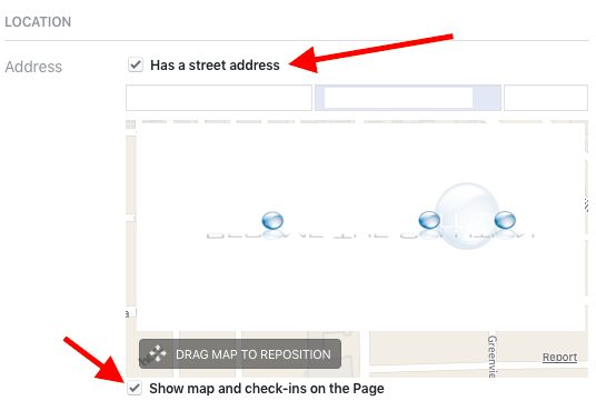 Facebook page street address show check-ins