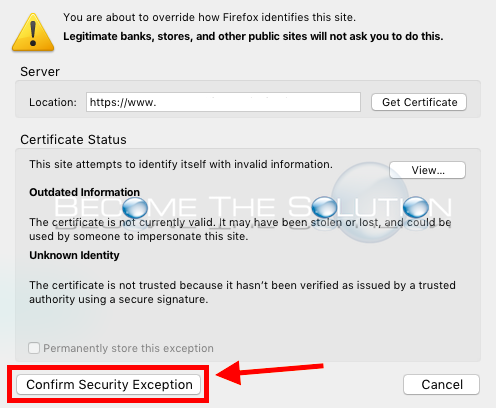 Firefox confirm security exception