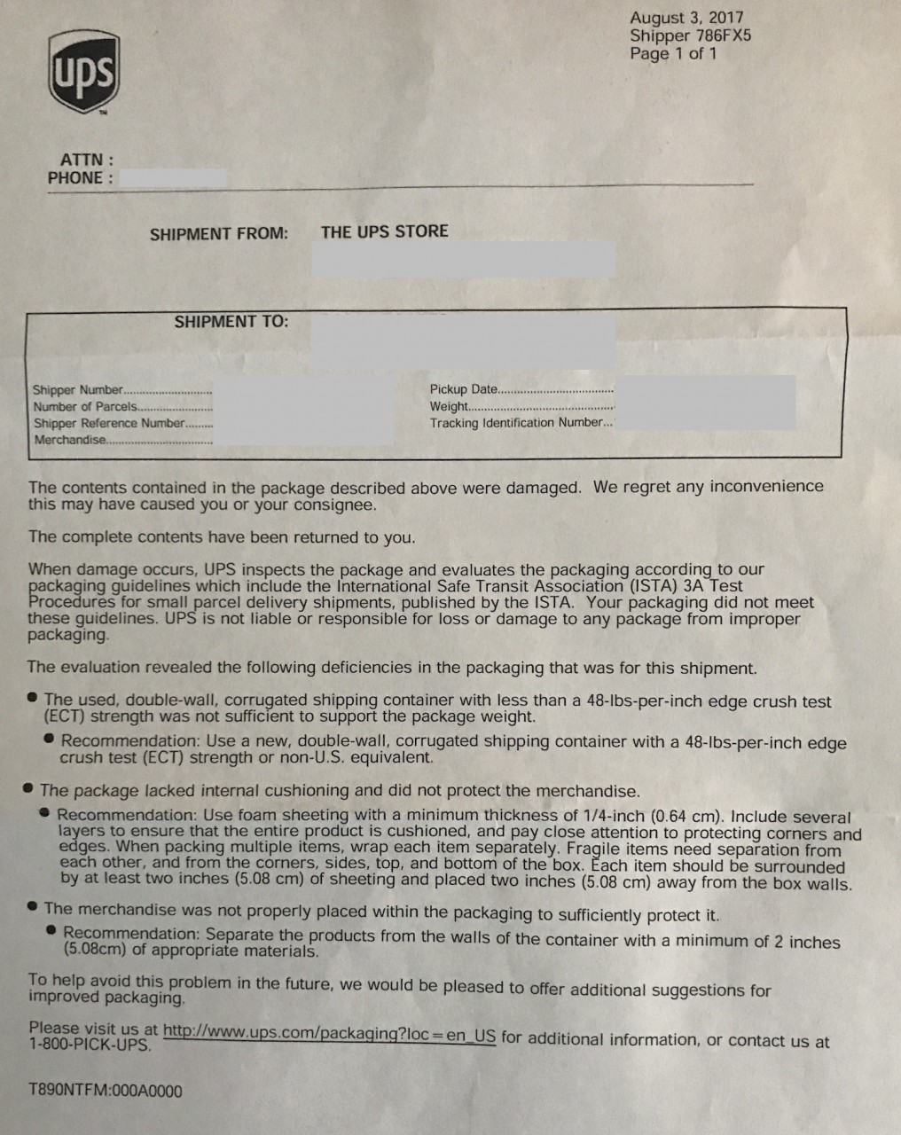UPS claim form determination summary
