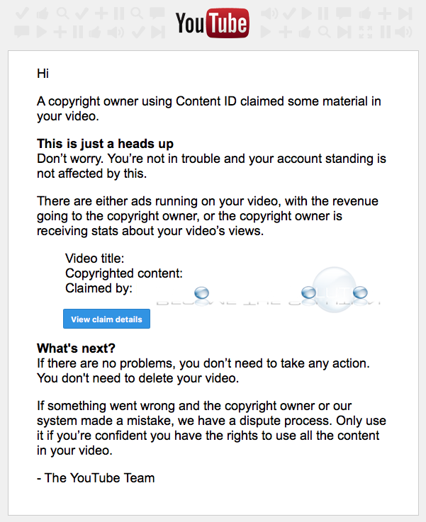 Youtube content ID copyright notice email