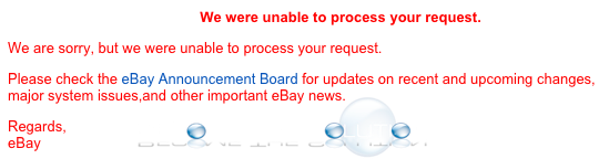 eBay We Were Unable to Process Your Request - Error