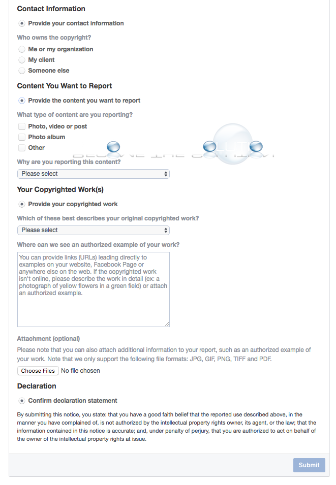 Facebook trademark copyright form