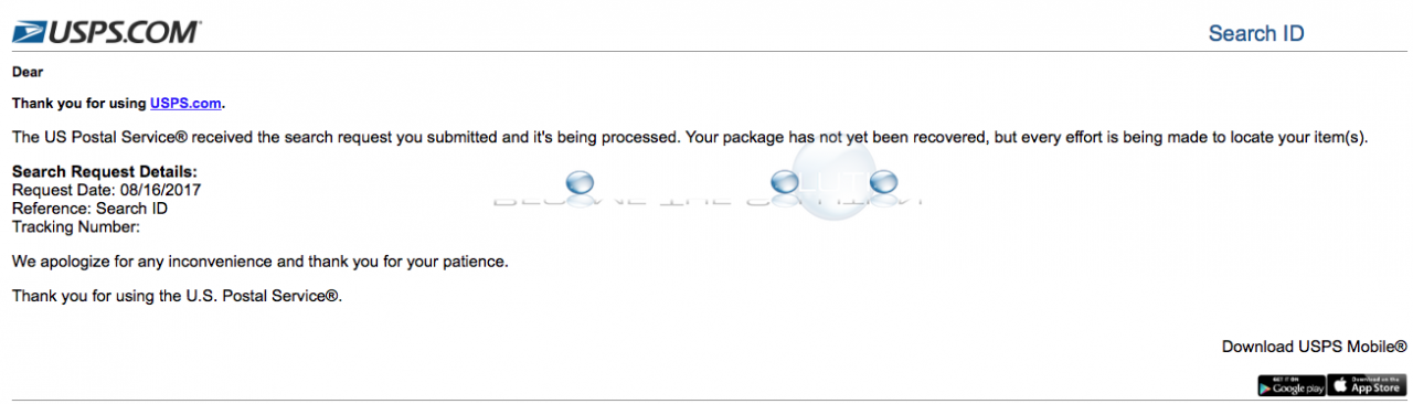 Usps package not yet recovered email update