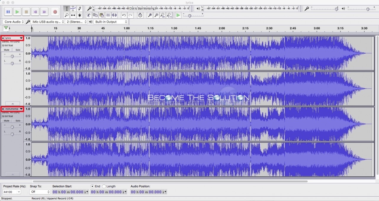 Audacity 2 songs same window