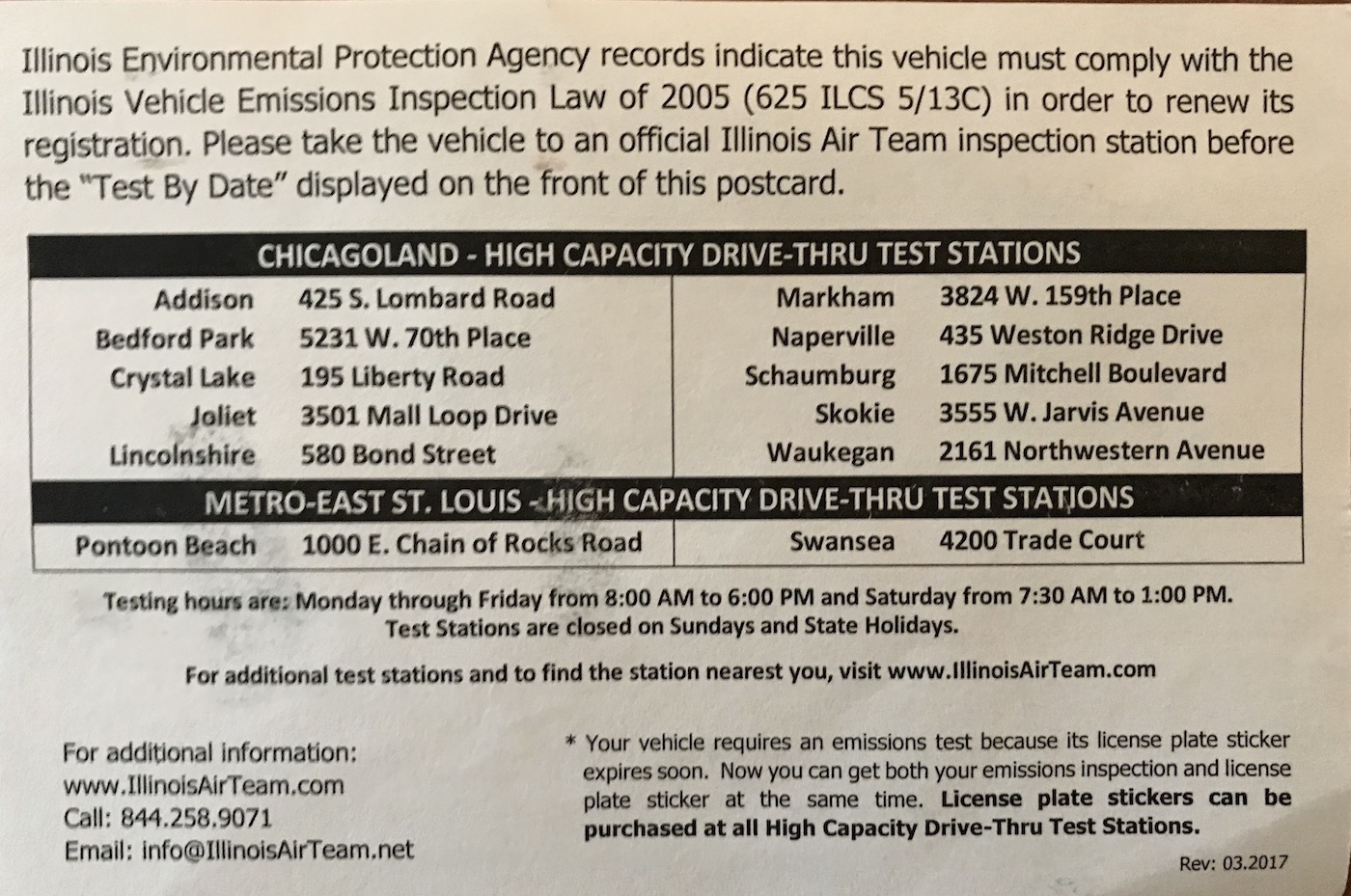 Illinois Vehicle Emissions Testing Locations Near Me Hours