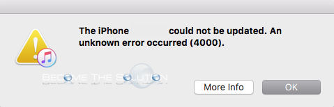 iPhone Could Not Be Updated Error 4000 iTunes