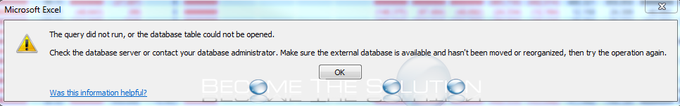 Fix: The Query Did Not Run or The Database Could Not Be Opened - Excel