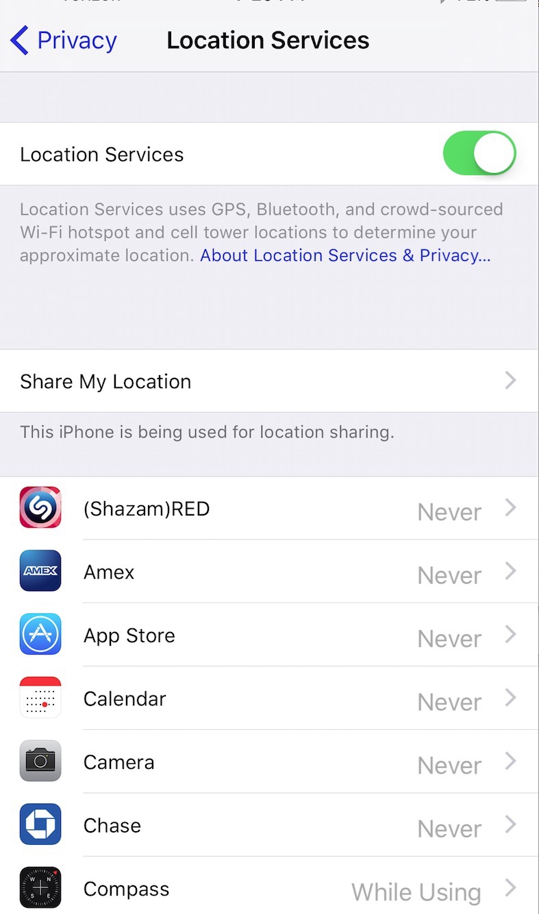 Disable iPhone Location Services