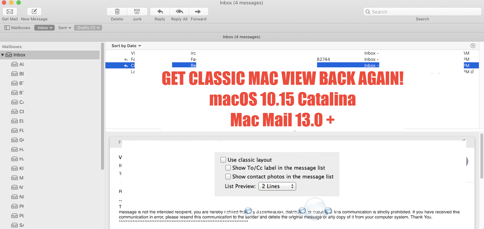 Fix: Restore Classic View in Mac Mail v13.0 + (macOS Catalina 10.15)