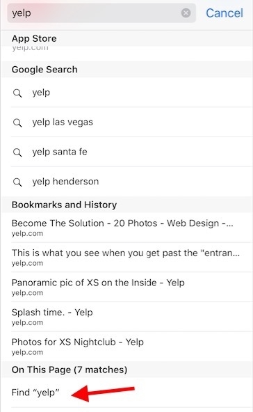 iPhone Safari Find on Page