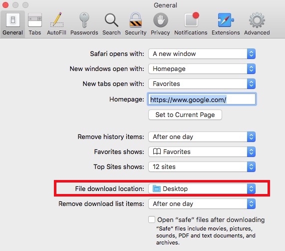 Safari change default download folder easy
