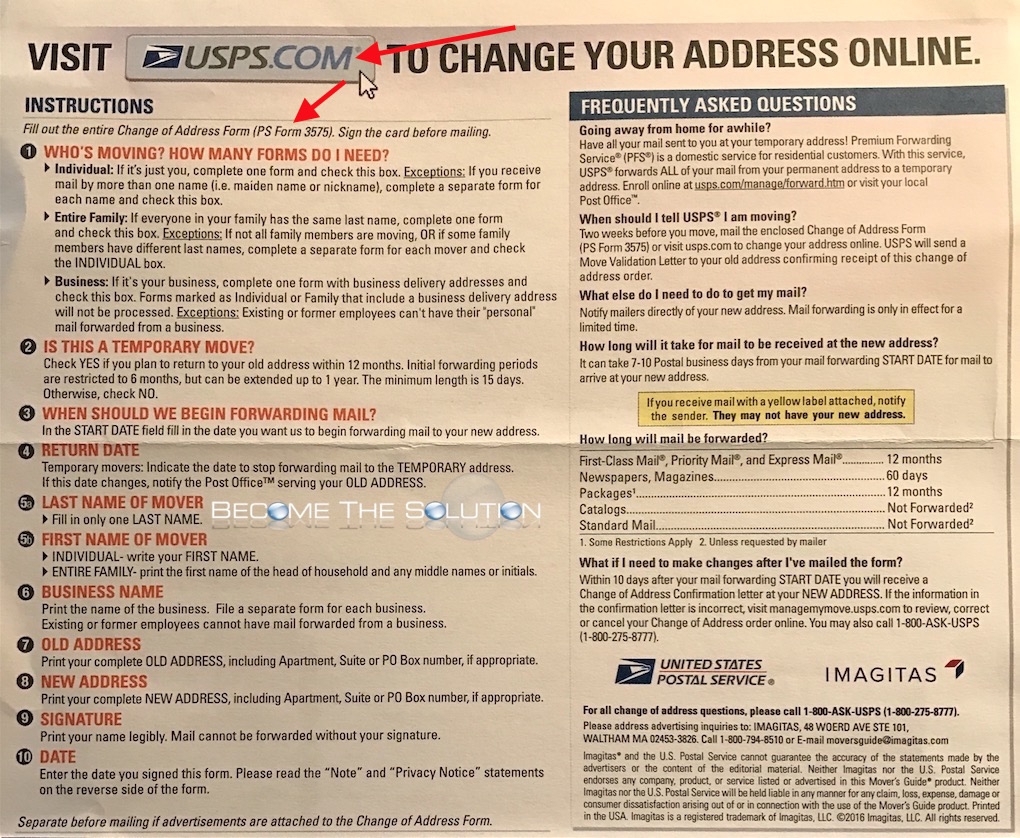 USPS mail change address form