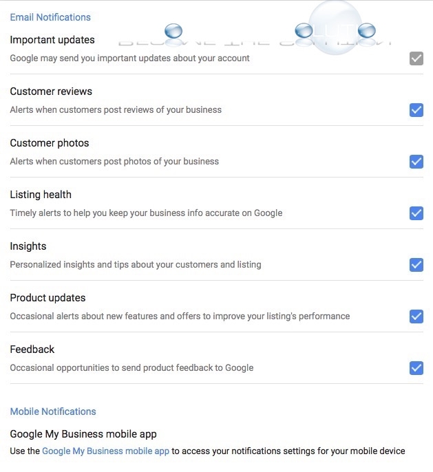 Google business email notification settings