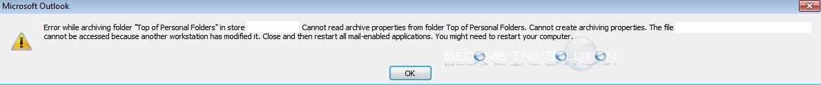 Fix: Error While Archiving Folder. Cannot Read Archive Properties from Folder – Outlook