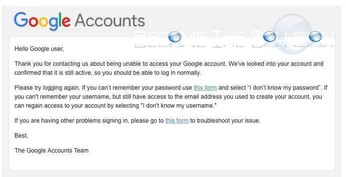 Google gmail accounts email response