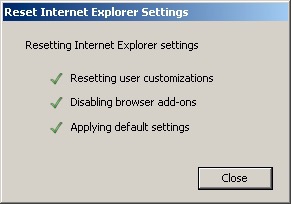 Reset IE Settings - Screen 3