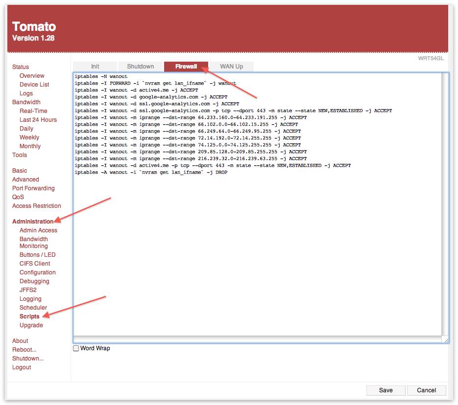 tomato firewall scripts block ip