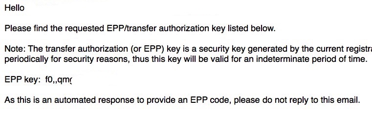 Transfer Domain Name Get EPP Code