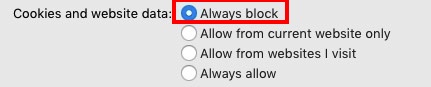 Safari Cookies Always Block