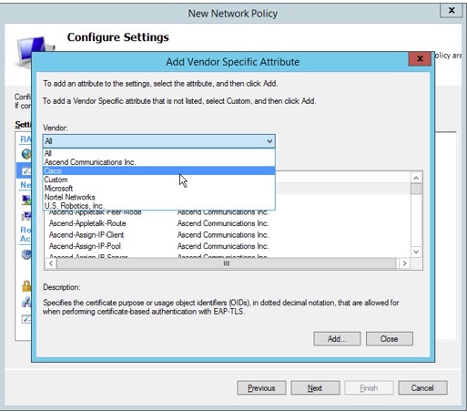 Windows NPS Cisco Vendor