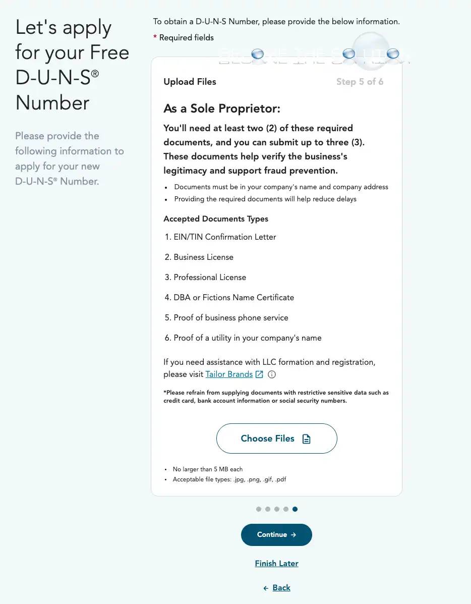 Create Free DUNS Number Dun & Bradstreet Upload Business Proof Documents