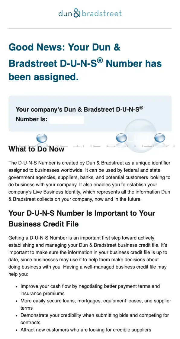 Dun And Bradstreet DUNS Approval Email Number