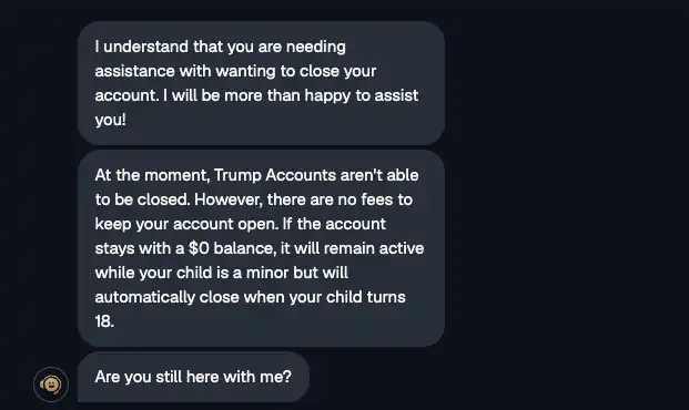 Trump Account Chat Delete Account 1