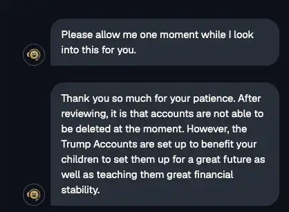 Trump Account Chat Delete Account 1