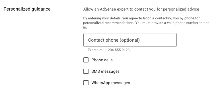 Google AdSense Personalized Guidance Settings