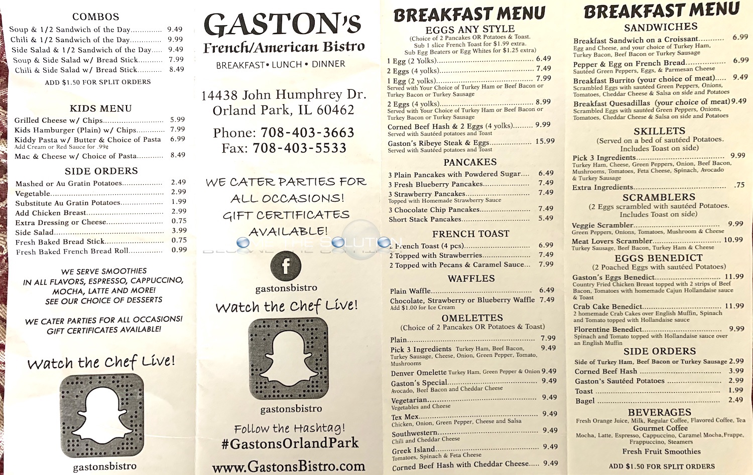Gastons bistro orland park menu 1