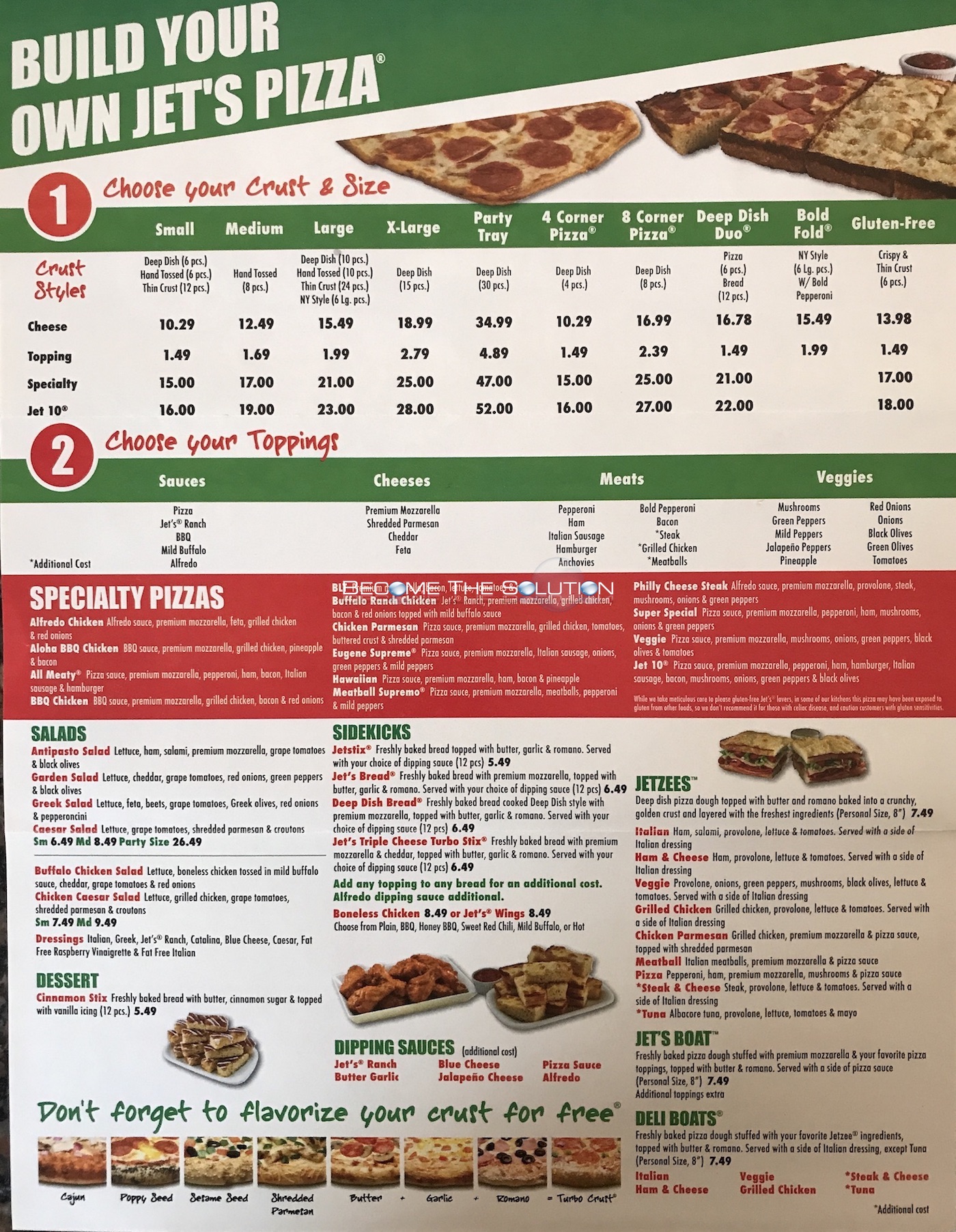 Jet's Pizza Chicago Carry Out Menu (Scanned Menu With Prices)