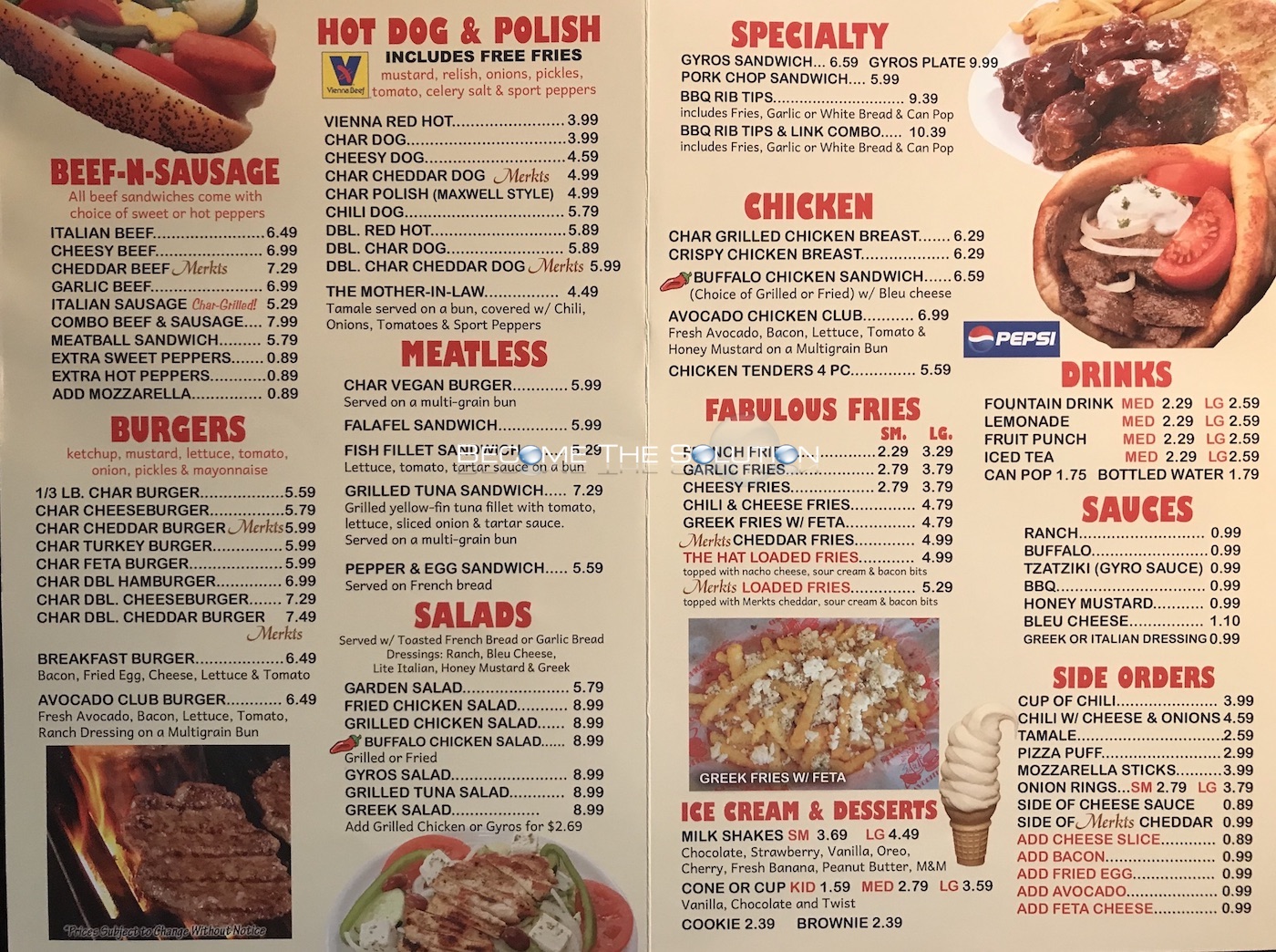 The hat carry out Chicago Menu 2