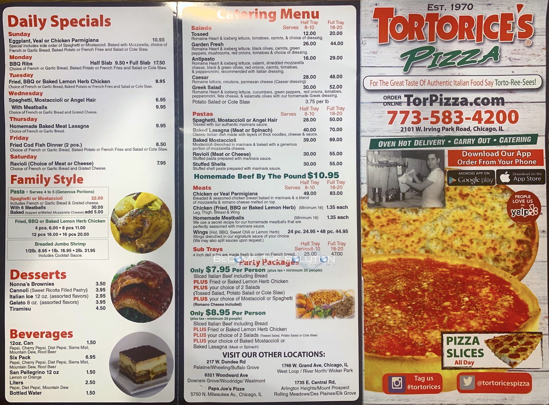 Tortorice's pizza Chicago Menu 1