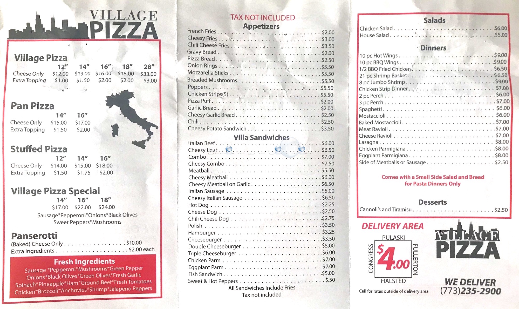 Village pizza chicago menu 2