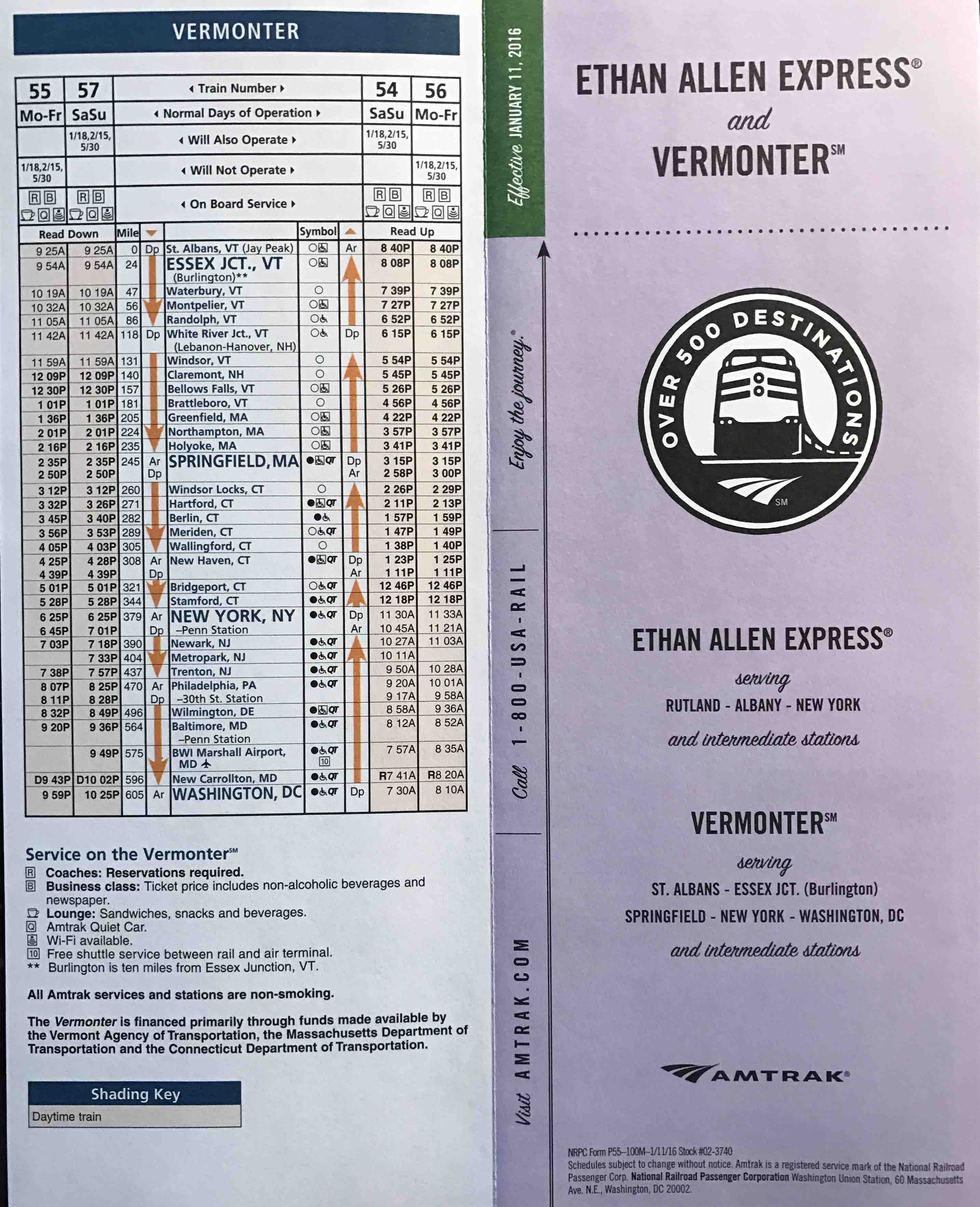 Amtrak Ethan Allen Express Vermonter Schedule