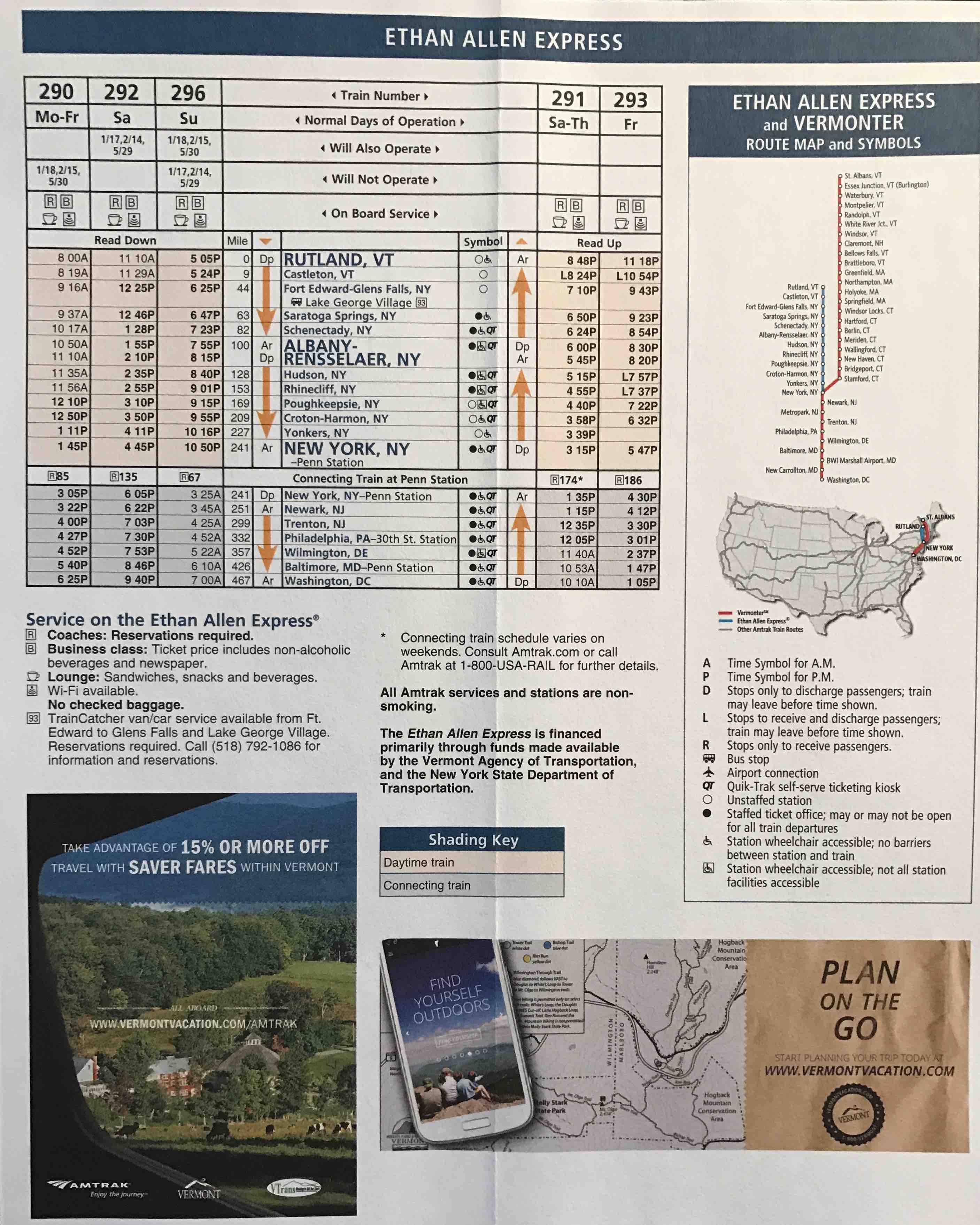 Amtrak Ethan Allen Express Vermonter Schedule