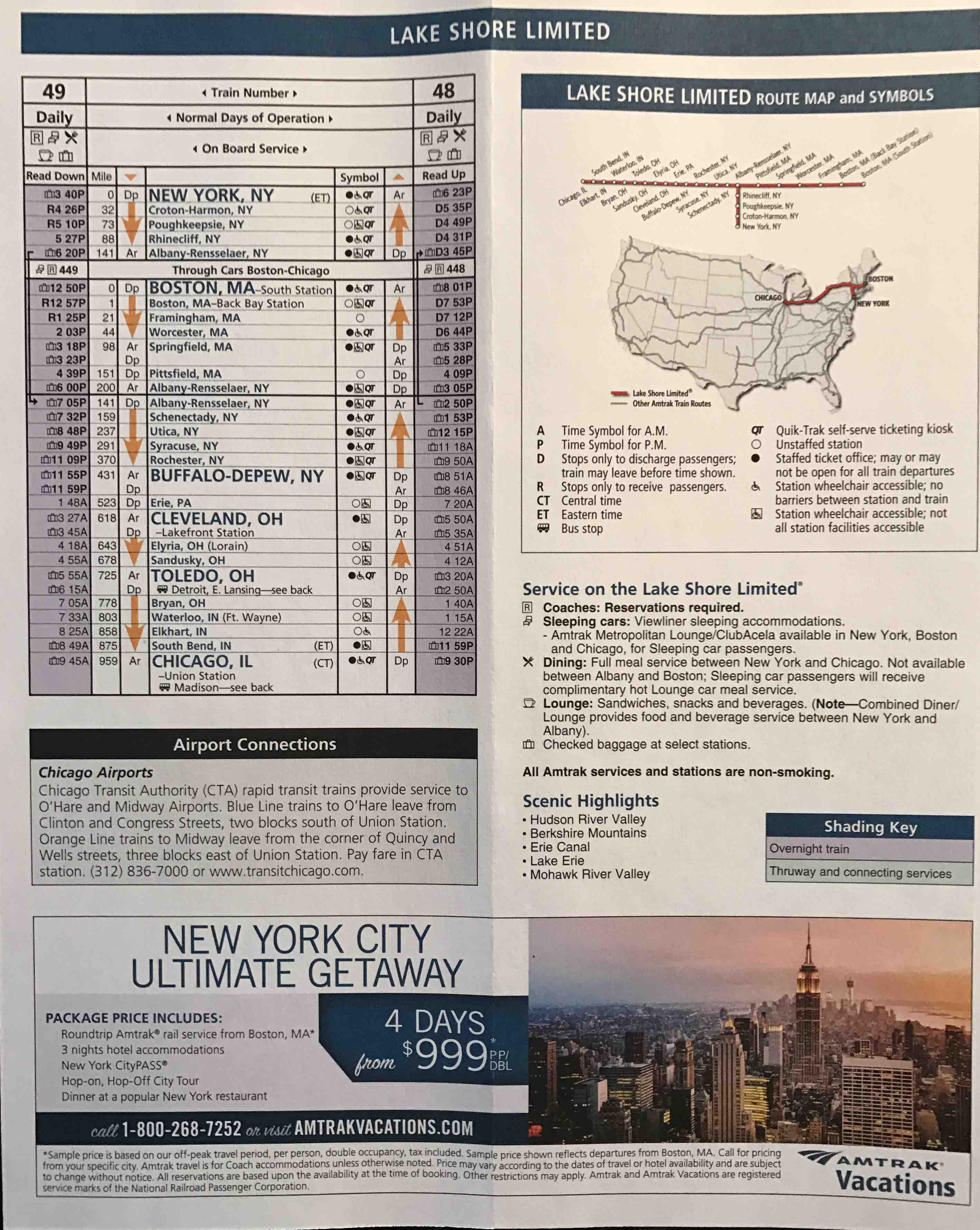 Amtrak Lake Shore Limited New York Boston Chicago Schedule