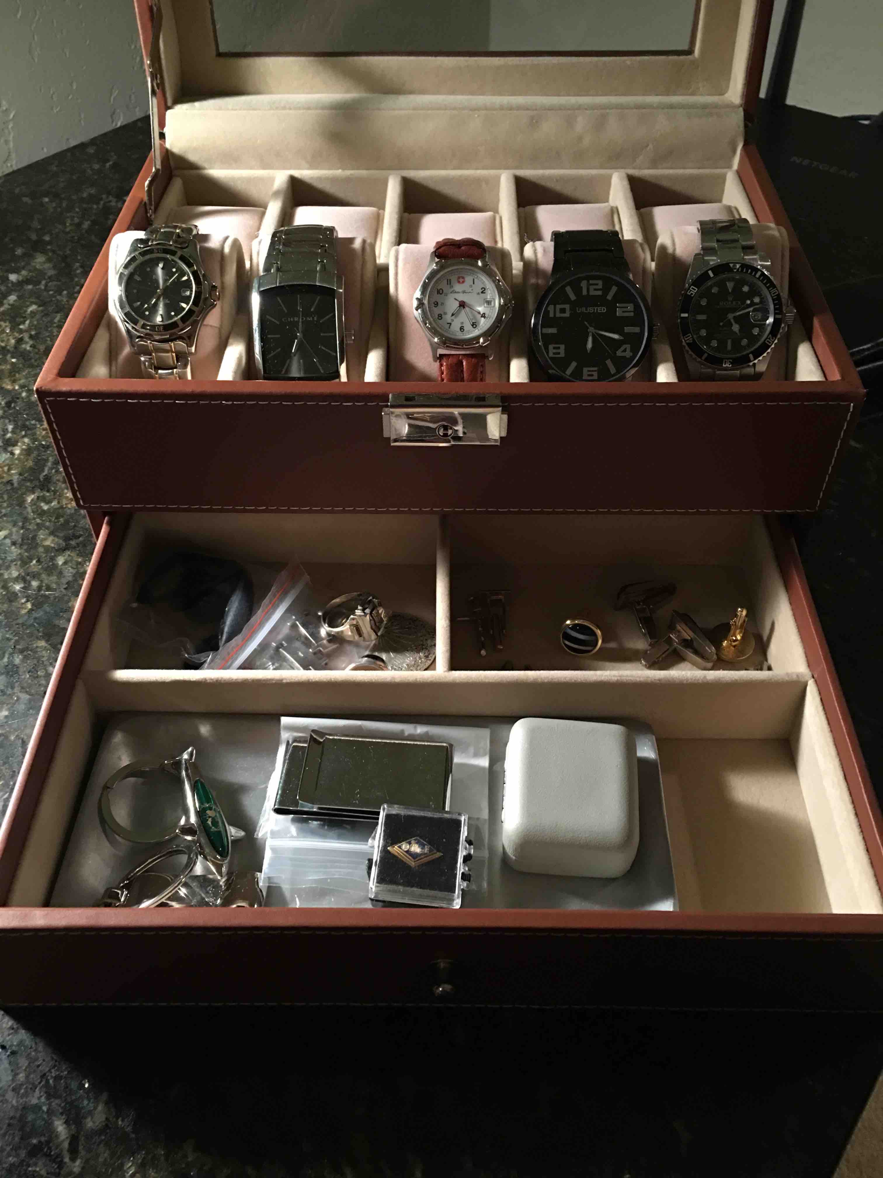 Songmics Brown Leather Watch Jewelry Box 1
