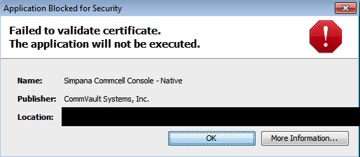 Commvault Application Blocked