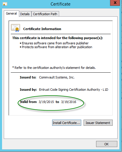 Commvault Comcell Certificate