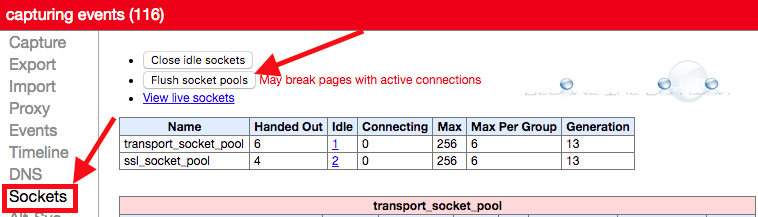 Google chrome reset sockets