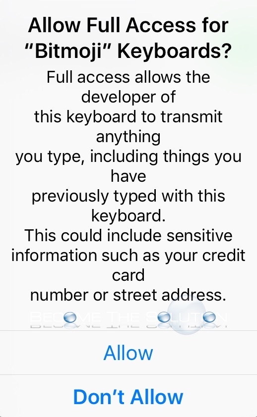 Bitmoji allow keyboard access iphone