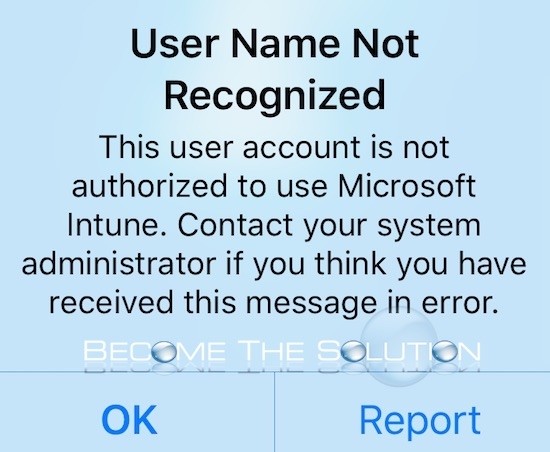 User Name Not Recognized Intune iPhone