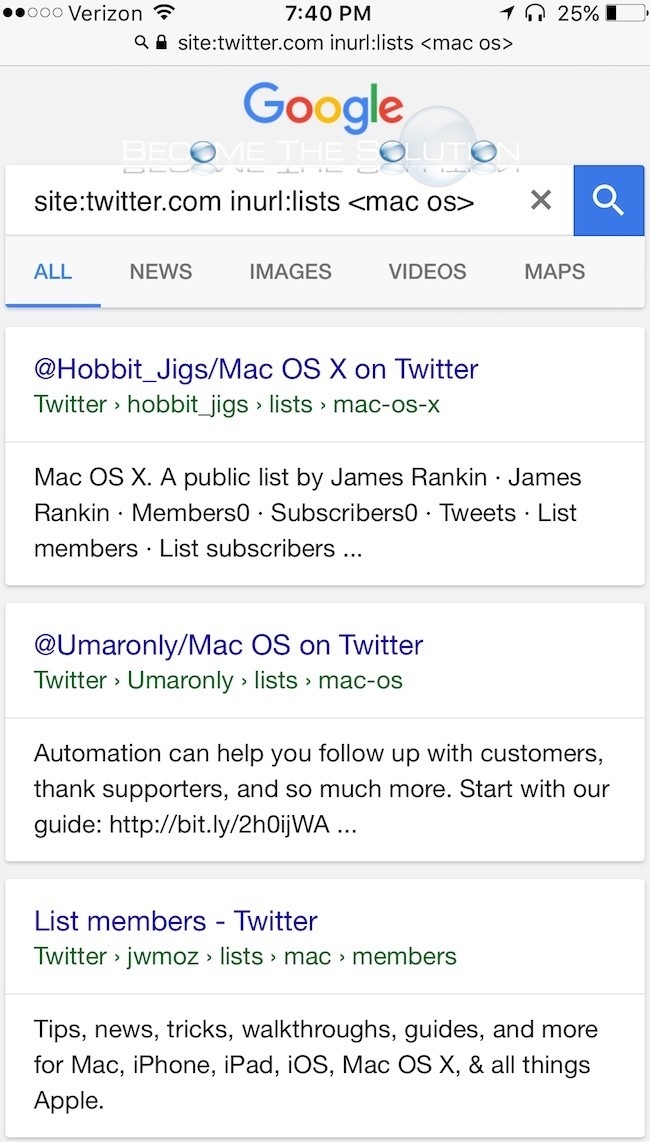 Google search results twitter lists