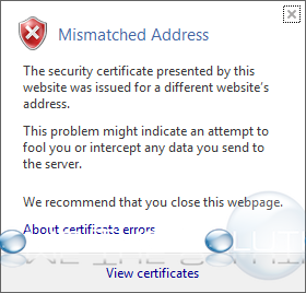 Internet Explorer Mismatched Address