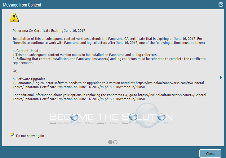 Panorama CA Certificate Expiring