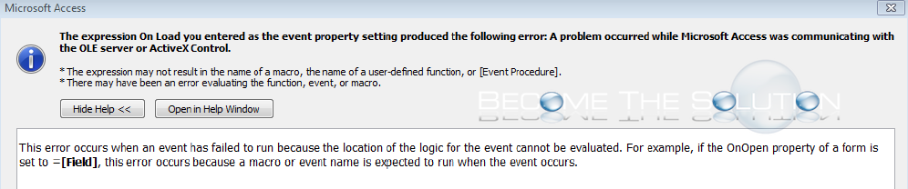 This Error Occurs When an Event Has Failed to Run Because the Location of the Logic Access